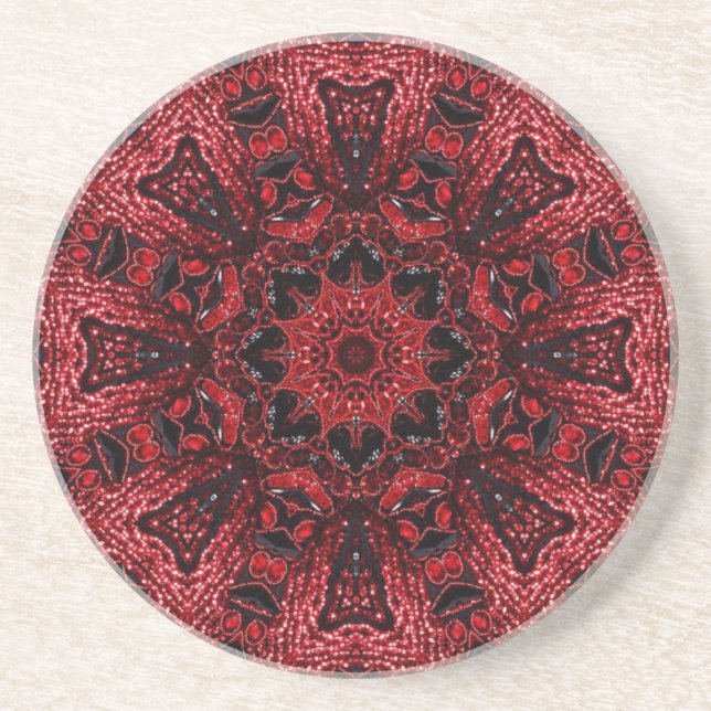 Dessous De Verre En Grès maroon marocain bohème mandala bordeaux (Devant)