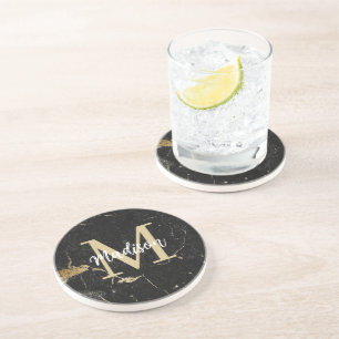 Dessous De Verre En Grès Marque noire Monogram Gold