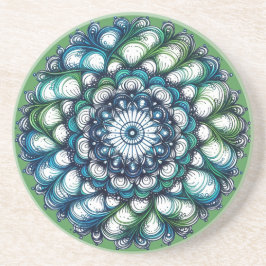 Dessous De Verre En Grès Médaillon bleu vert - Abstrait