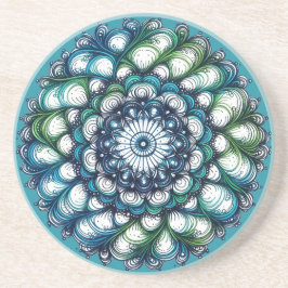 Dessous De Verre En Grès Médaillon bleu vert - Abstrait