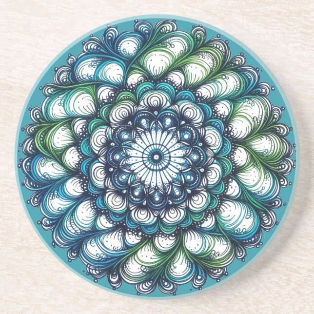 Dessous De Verre En Grès Médaillon bleu vert - Abstrait (Devant)