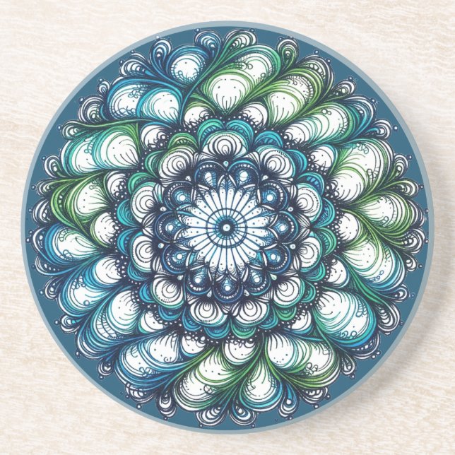 Dessous De Verre En Grès Médaillon bleu vert - Abstrait (Devant)