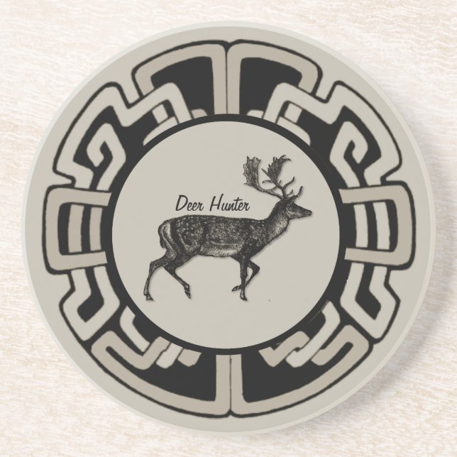 Dessous De Verre En Grès Médaillon personnalisé de chasseur de cerfs (Devant)