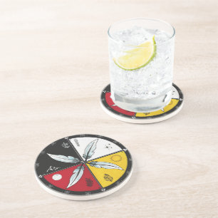 Dessous De Verre En Grès Médecine Roue Mandala ronde autochtone