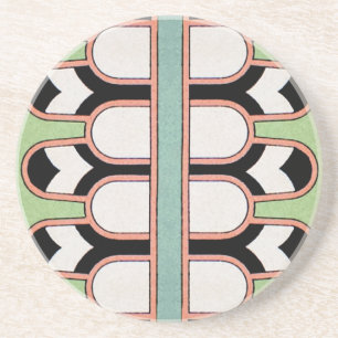 Dessous De Verre En Grès Menthe géométrique de motif d'art déco assyrien
