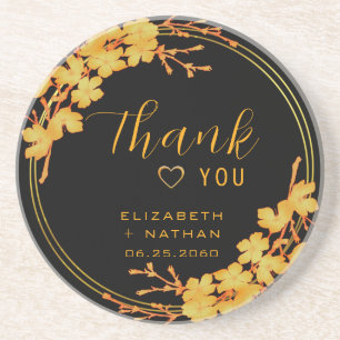 Dessous De Verre En Grès Merci Mariage Floral Noir de luxe classique