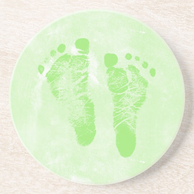 Dessous De Verre En Grès Mignonne Girly Green New Baby Footprints (Devant)