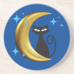 Dessous De Verre En Grès Mmilieu du siècle moderne MCM Rétro Noir Cat