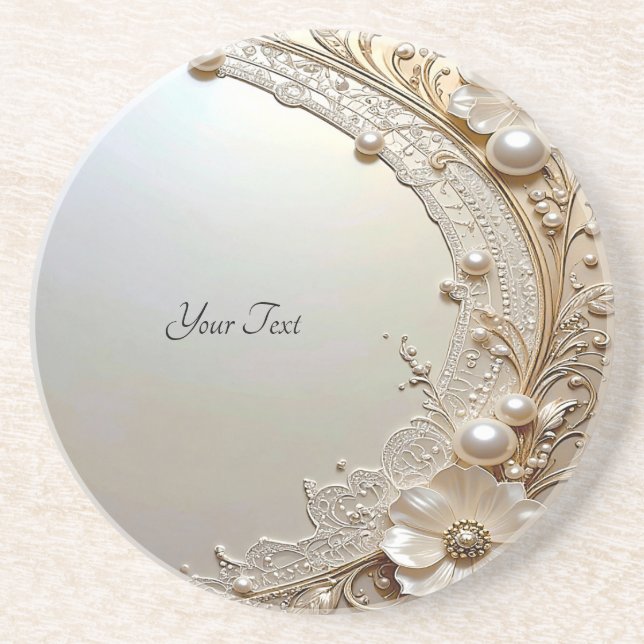 Dessous De Verre En Grès Modern White Flowers Pearls Sandstone Coaster (Devant)