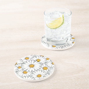 Dessous De Verre En Grès Moderne Chic Ornate Daisy Motif Floral Aquarelle