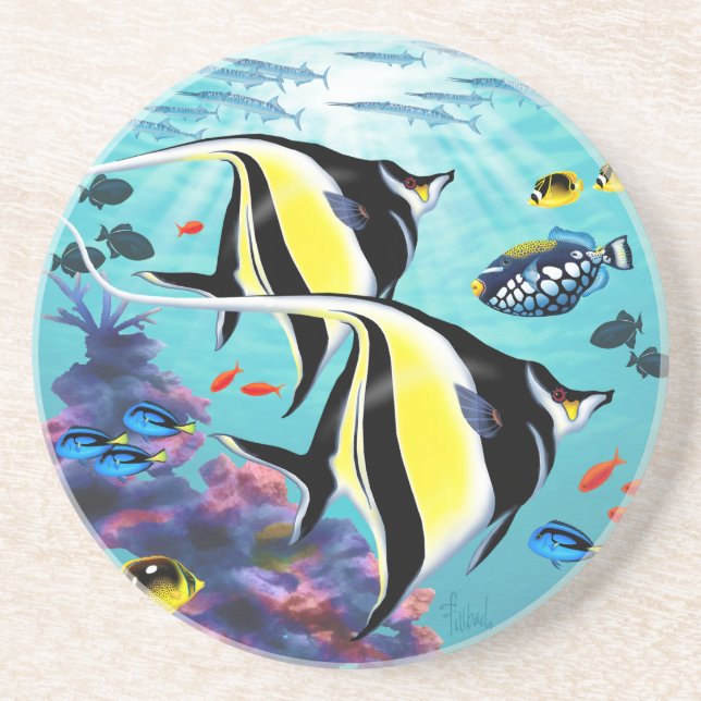 Dessous De Verre En Grès Molokini Cove Hawaiian Angel Poisson Tropical (Devant)
