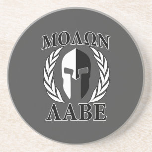 Dessous De Verre En Grès Molon Labe Casque spartiate Laurels Charbon