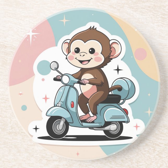 Dessous De Verre En Grès Monkey driving a scooter (Devant)
