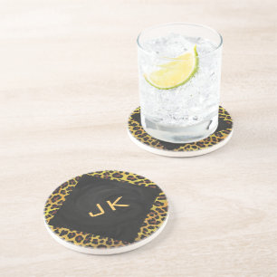 Dessous De Verre En Grès Monogramme avec léopard Brown et jaune