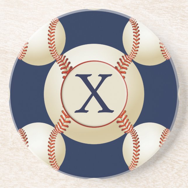 Dessous De Verre En Grès Monogramme Baseball Balls motif sportif (Devant)