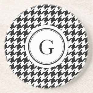 Dessous De Verre En Grès Monogramme blanc noir chic de motif de