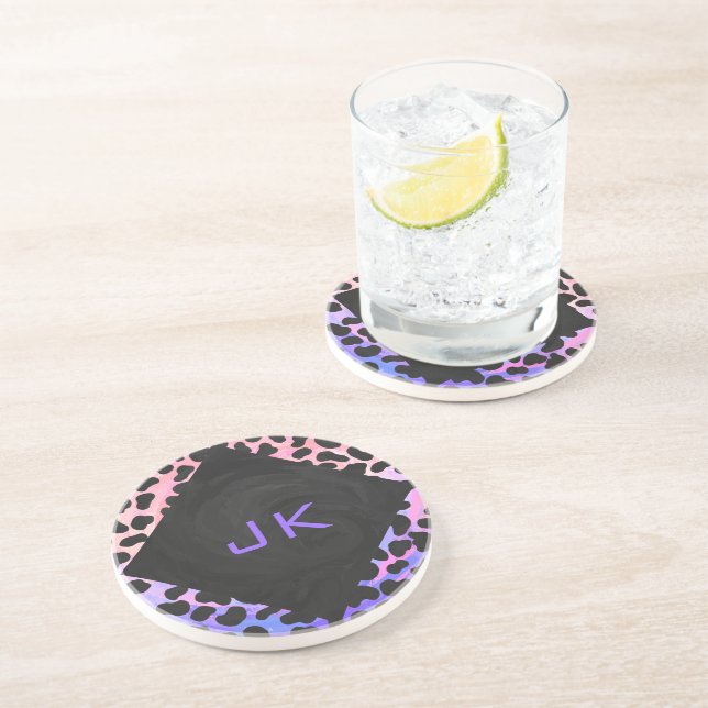 Dessous De Verre En Grès Monogramme Dalmatien noir et rose (Côté)