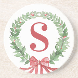 Dessous De Verre En Grès Monogramme de la couronne de Noël