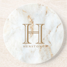 Dessous De Verre En Grès Monogramme de Marbre blanc doré