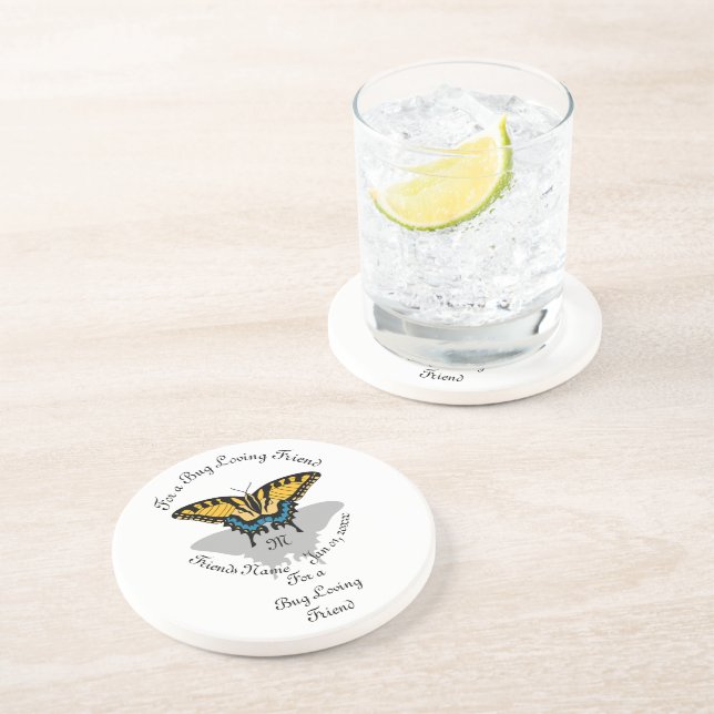 Dessous De Verre En Grès Monogramme de papillon Swallowtail (Côté)