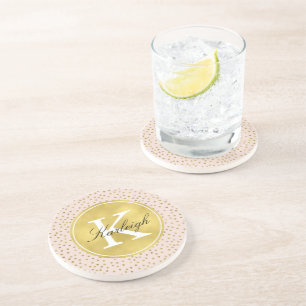 Dessous De Verre En Grès Monogramme de points de confettis de pêche et d'o