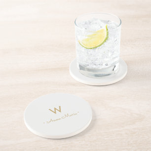 Dessous De Verre En Grès Monogramme de script or gris clair moderne