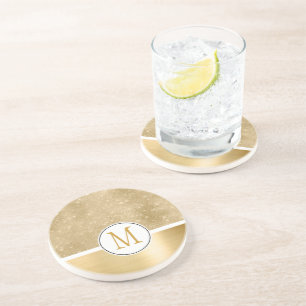 Dessous De Verre En Grès Monogramme d'étincelle dorée
