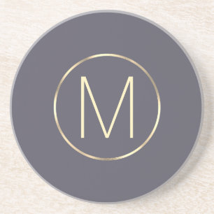 Dessous De Verre En Grès Monogramme Élégant Or gris moderne