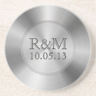 Dessous De Verre En Grès Monogramme en acier inoxydable gris argenté