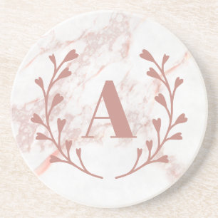 Dessous De Verre En Grès Monogramme en marbre rose Initiale & Nom Filles pe