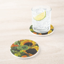 Dessous De Verre En Grès Monogramme encadré Beau Tournesols grès