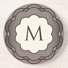 Dessous De Verre En Grès Monogramme encadré Bronze & Or rond