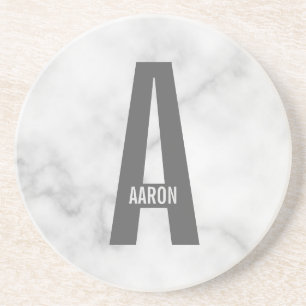Dessous De Verre En Grès Monogramme et nom personnalisés modernes