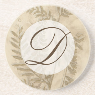 Dessous De Verre En Grès Monogramme   Feuillage doré I