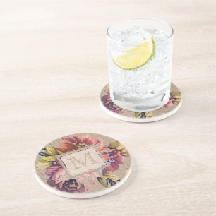 Dessous De Verre En Grès Monogramme floral vintage rustique