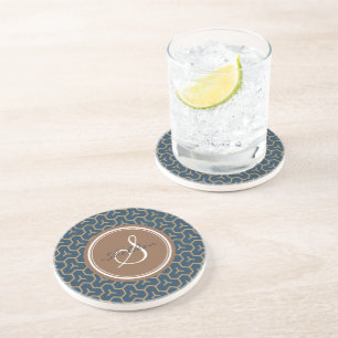 Dessous De Verre En Grès Monogramme géométrique de motif d'abrégé sur chic