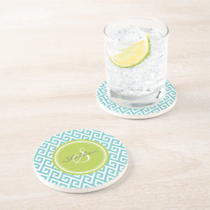 Dessous De Verre En Grès Monogramme géométrique de motif d'abrégé sur chic