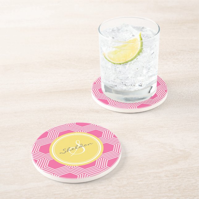 Dessous De Verre En Grès Monogramme géométrique de motifs de nid d'abeilles (Côté)