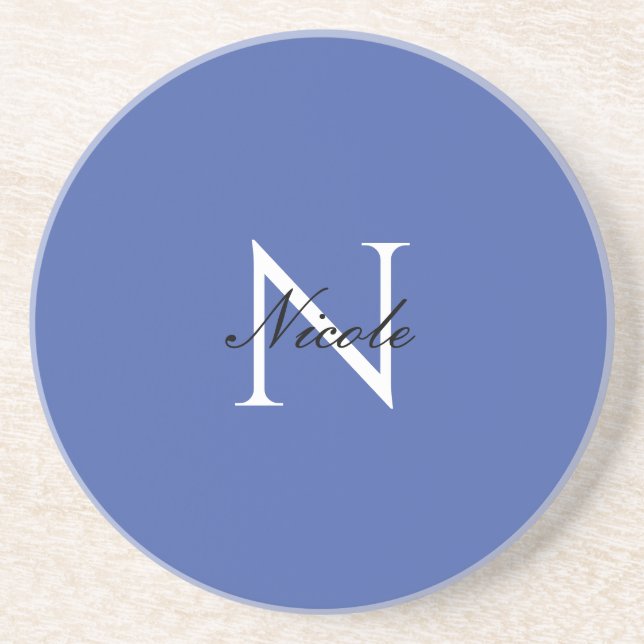 Dessous De Verre En Grès Monogramme initial manuscrit propre nom bleu (Devant)