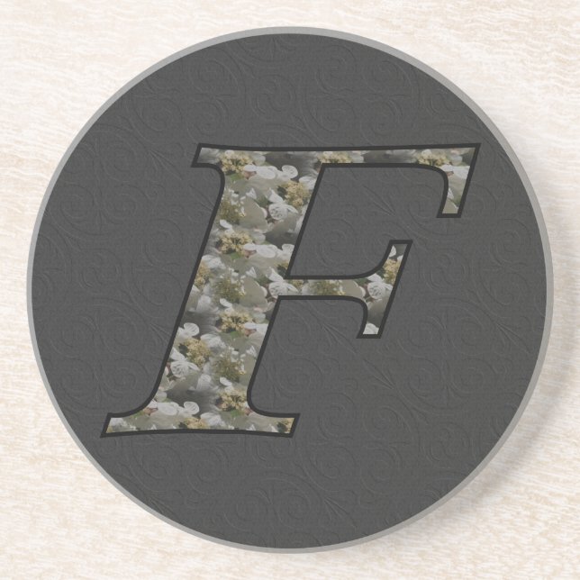 Dessous De Verre En Grès Monogramme Initiale F Hydrangea Floral  (Devant)