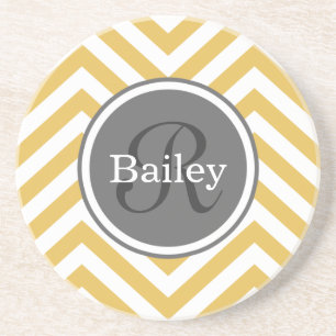 Dessous De Verre En Grès Monogramme jaune Chevron