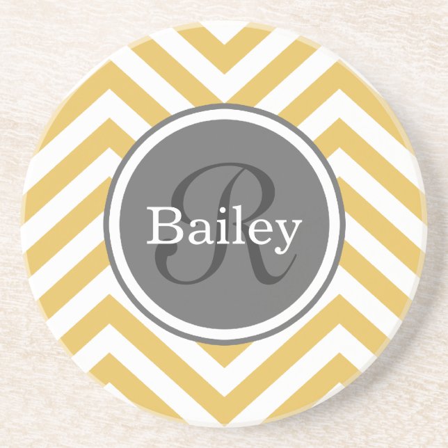 Dessous De Verre En Grès Monogramme jaune Chevron (Devant)