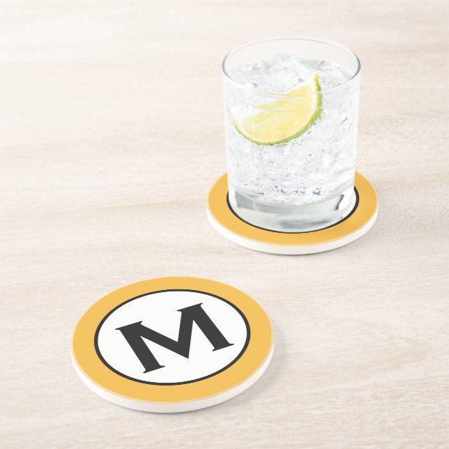 Dessous De Verre En Grès Monogramme jaune moutarde moderne (Côté)