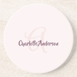 Dessous De Verre En Grès Monogramme minimaliste rose pâle