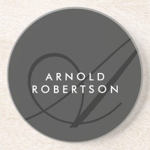 Dessous De Verre En Grès Monogramme moderne gris clair tendance