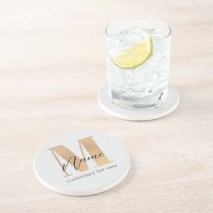 Dessous De Verre En Grès Monogramme moderne M & Nom initial Personnalisé
