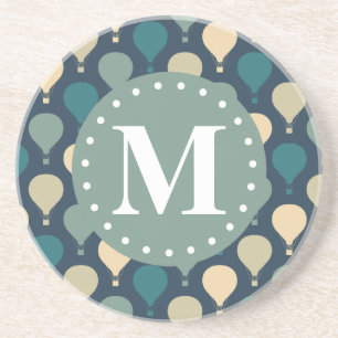 Dessous De Verre En Grès Monogramme Motif à air chaud Blue Retro