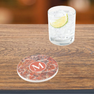 Dessous De Verre En Grès Monogramme Motif en pierre de Jasper orange