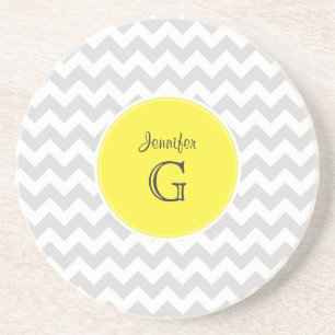 Dessous De Verre En Grès Monogramme nommé jaune rond B de Chevron de lt