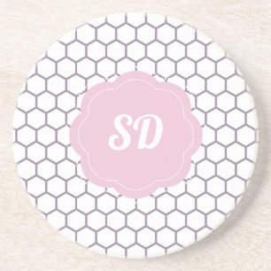 Dessous De Verre En Grès Monogramme personnalisé hexagone en nid d'abeille